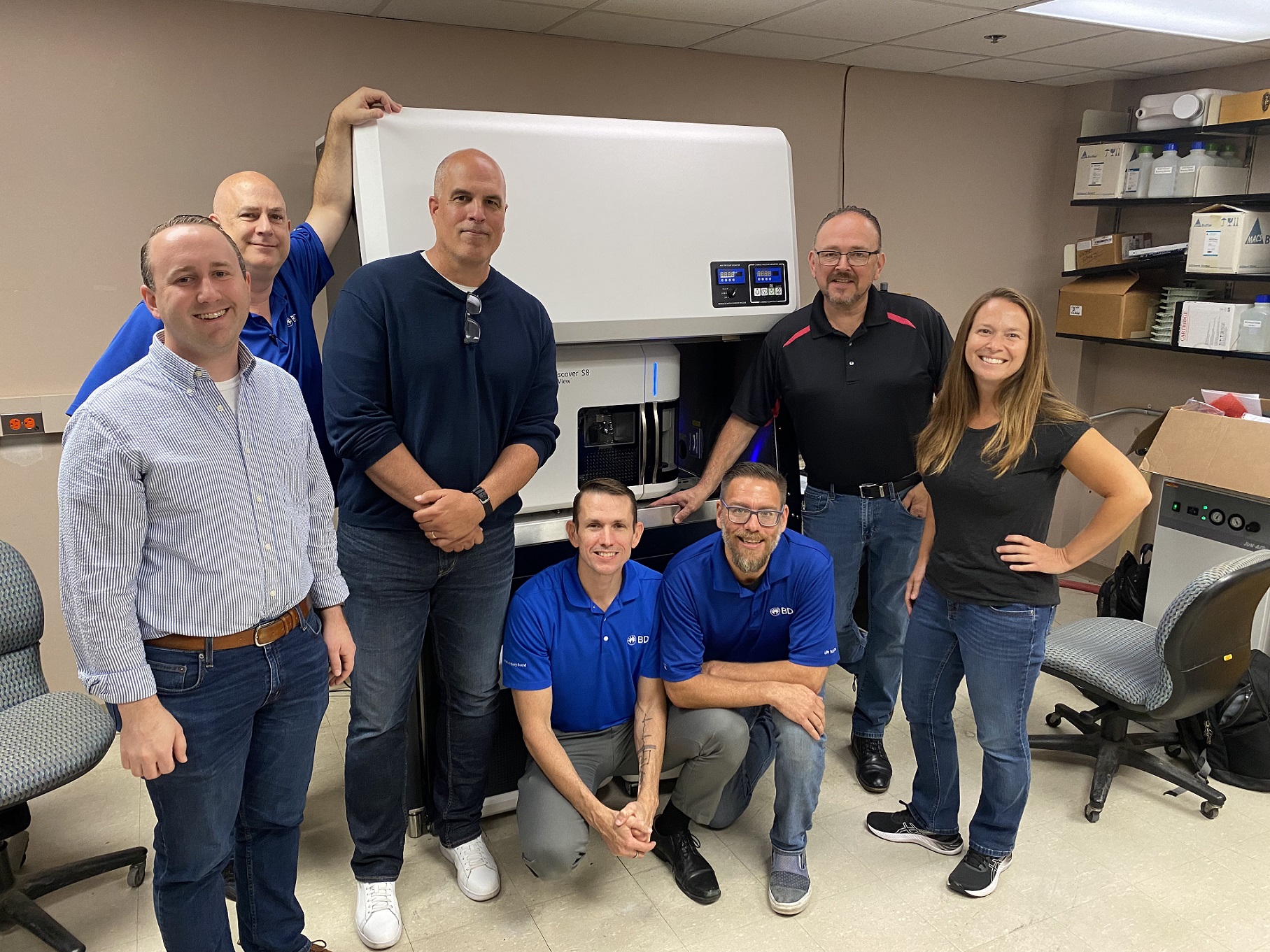Iowa State researchers with the FACSDiscover S8 cell sorter