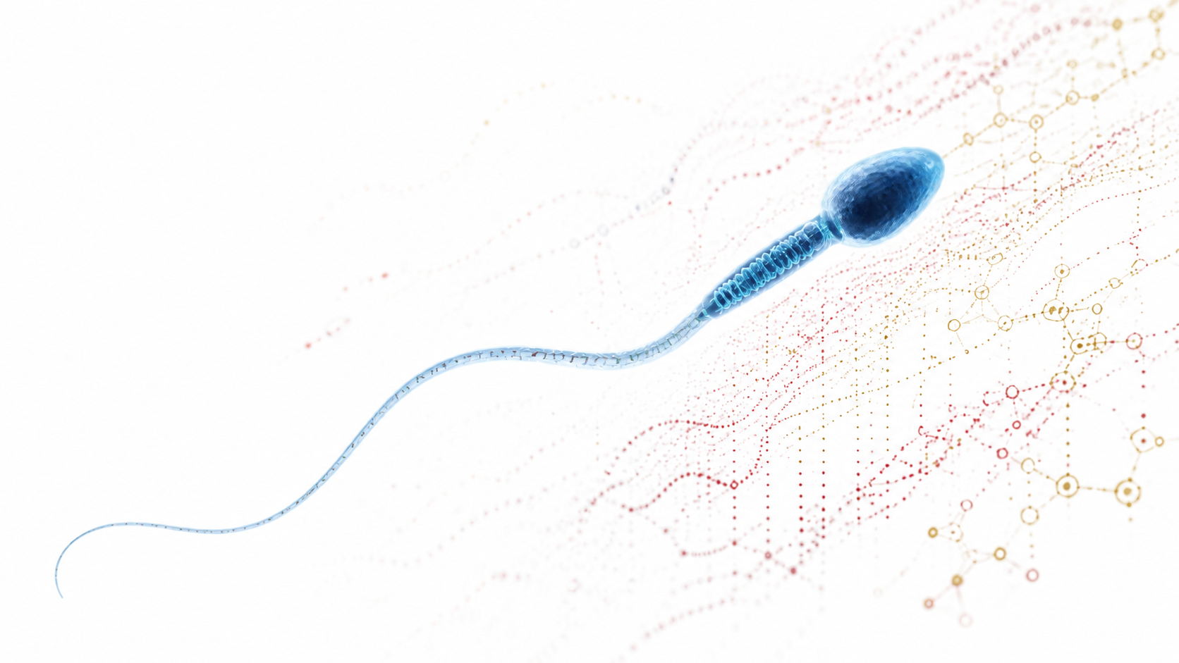 Digital blue sperm surrounded by molecular and data signals